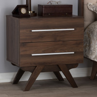 Baxton Studio ST 4160-01-Brown-NS Auburn Mid-Century Modern Walnut Brown Finished Wood 2-Drawer Nightstand